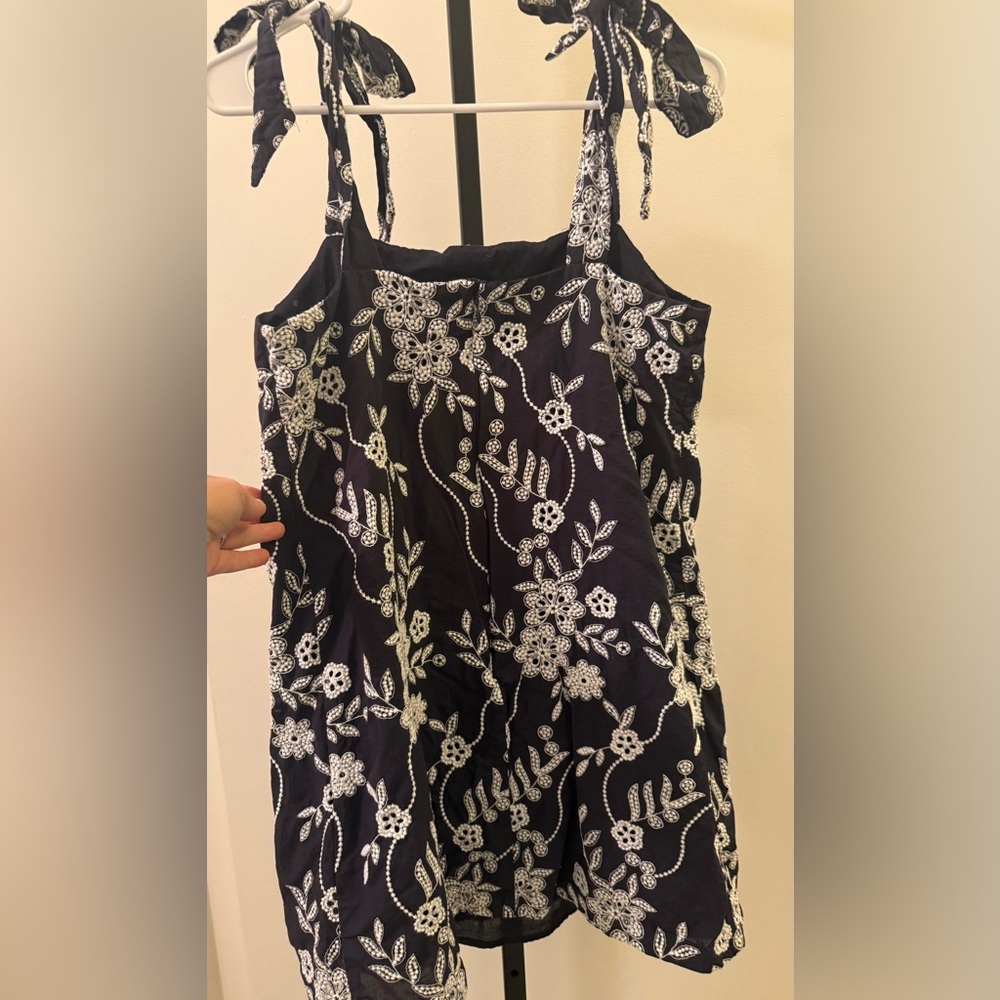 LOFT Navy Floral Eyelet with Faux Tie Strap Mini Dress - Picture 7 of 12